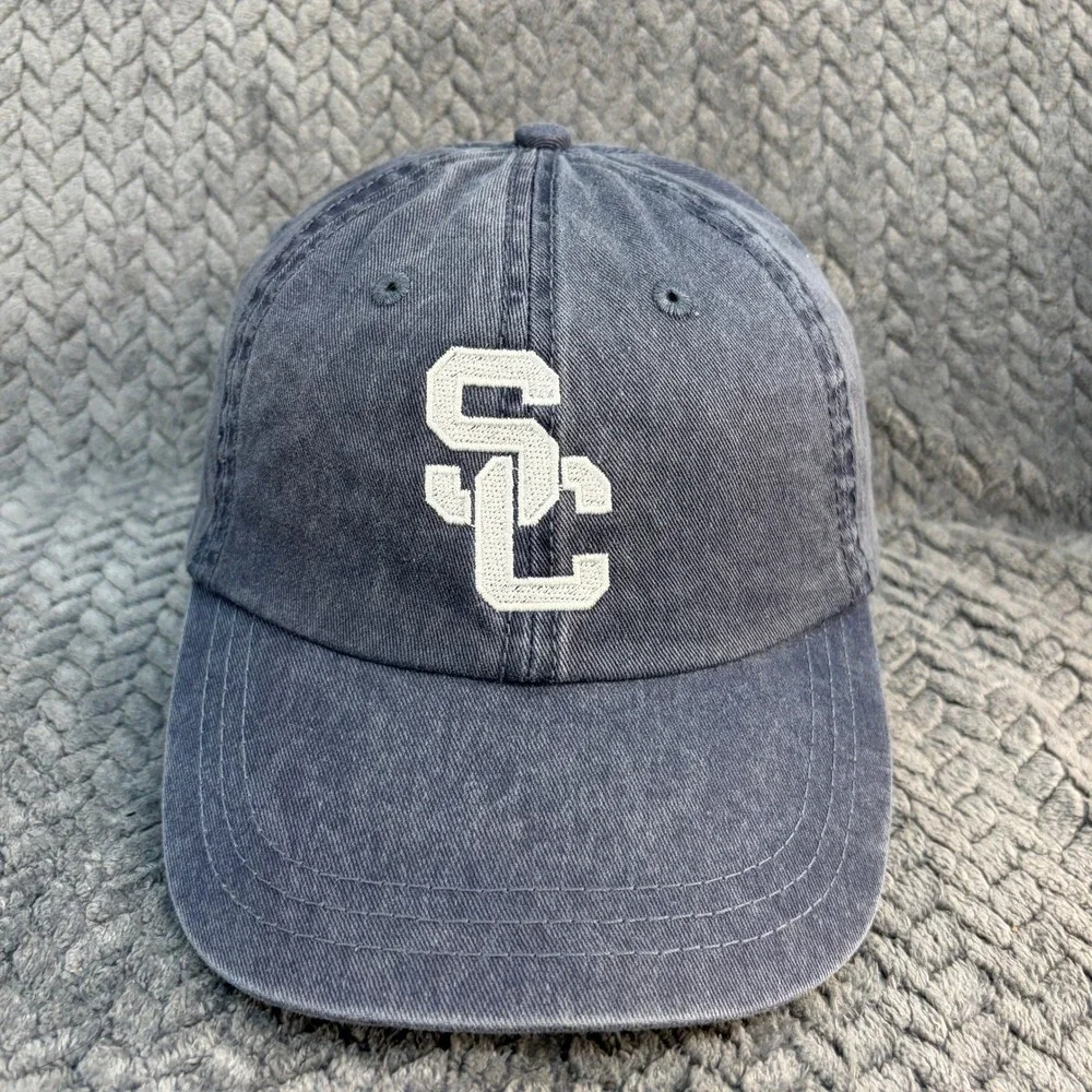 SC Logo Baseball Cap Washed Blue Cotton Adjustable Dad Hat 0693